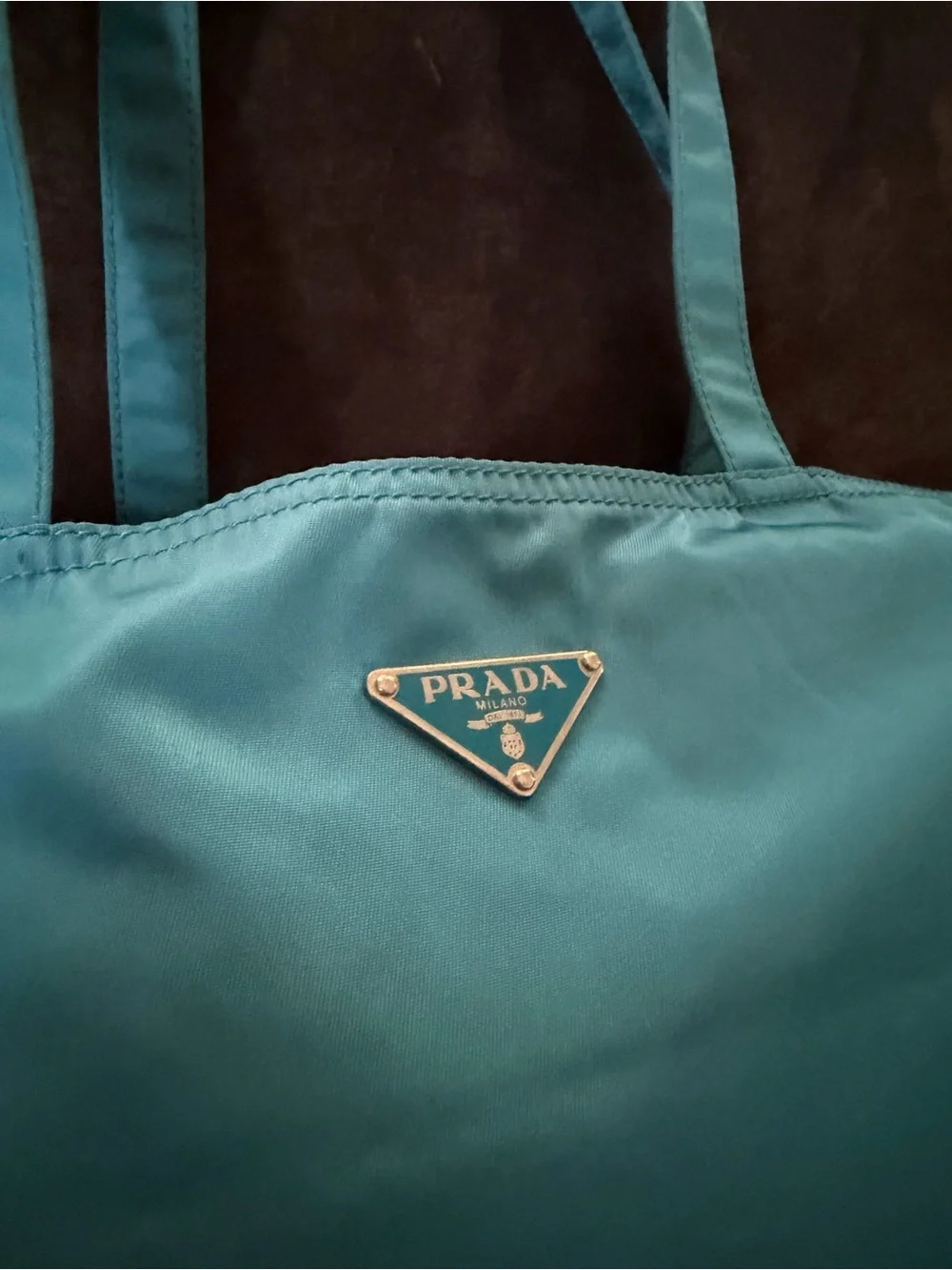 Vintage Prada Robot Blue Tessuto Appliqué Tote Bag Shopper